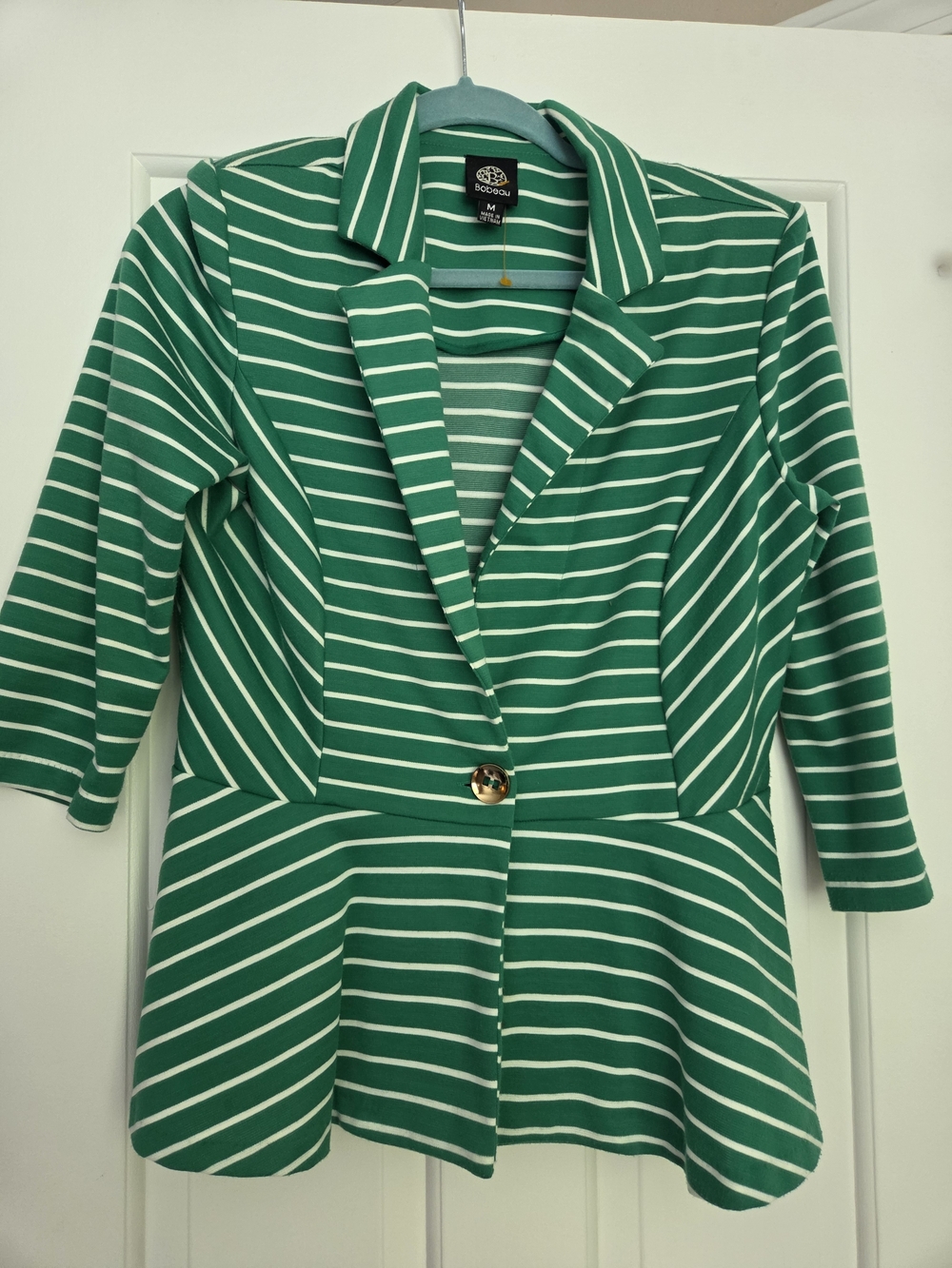 Bobeau Green/White Striped Blazer, Medium